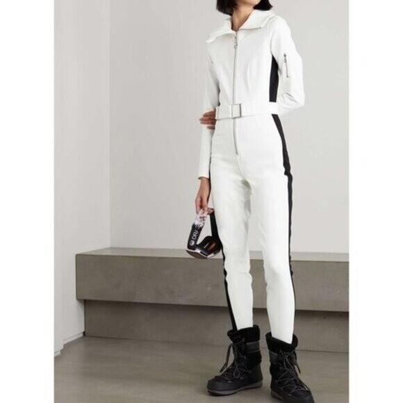 Cordova Signature Striped Ski Snow Suit Women's Size L Ivory Black - Picture 1 of 4